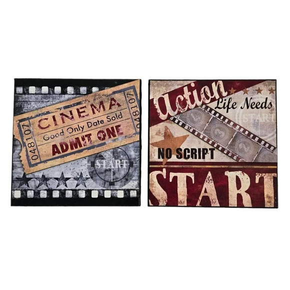 Movie Themed Canvas Wall Art (Set of 2)- Home Theater / Film Media Room- 12 x 12 - Picture 2 of 6